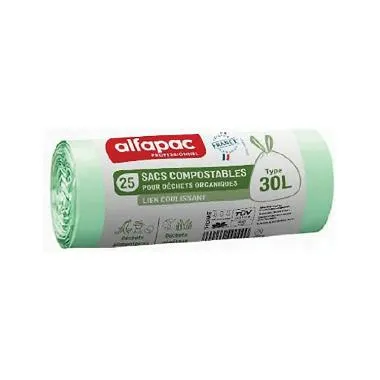[B15-03V] ALFAPAC - sac poubelle biodégradable vert - 50x65cm - 18mµ - 25pcs