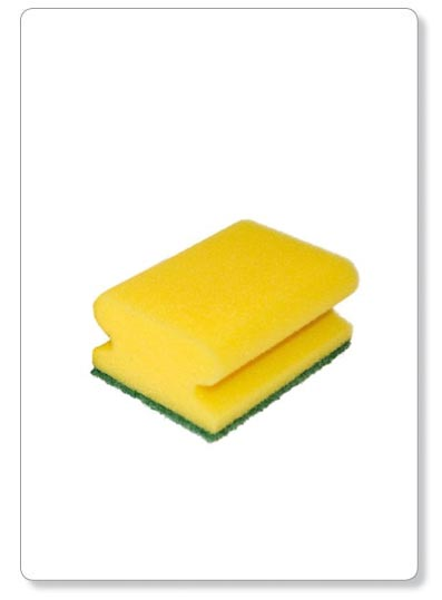 Eponge à récurer à poignée vert/jaune - 9x6,5x4,5cm