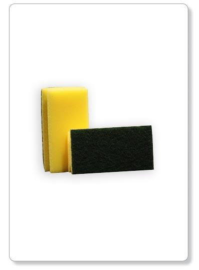 [E03-11] Eponge à récurer à poignée vert/jaune - 14x7x4,4cm