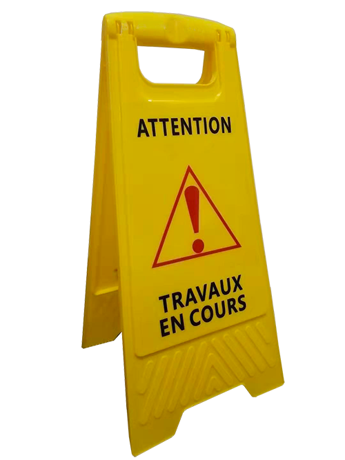 DOUBLE - panneau de sign. "Sol glissant" / "Travaux en cours"