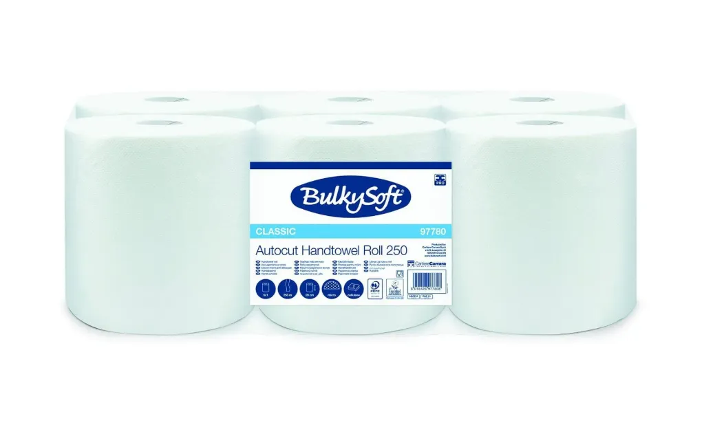 Essuie-mains en rouleau - 250mx20 cm - cellulose - 6rlx - 2plis